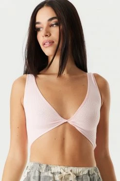 Stitches Ladies Seamless Ribbed V-Neck Twist Front Bralette Tank