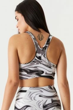 Stitches Ladies Active Printed V-Neck Cinched Front Sleeveless Tank