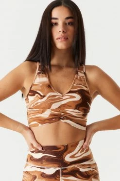 Stitches Ladies Active Printed V-Neck Cinched Front Sleeveless Tank