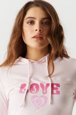 Stitches Ladies Soft Graphic Love Hooded Long Sleeve Top