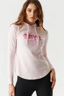 Stitches Ladies Soft Graphic Love Hooded Long Sleeve Top
