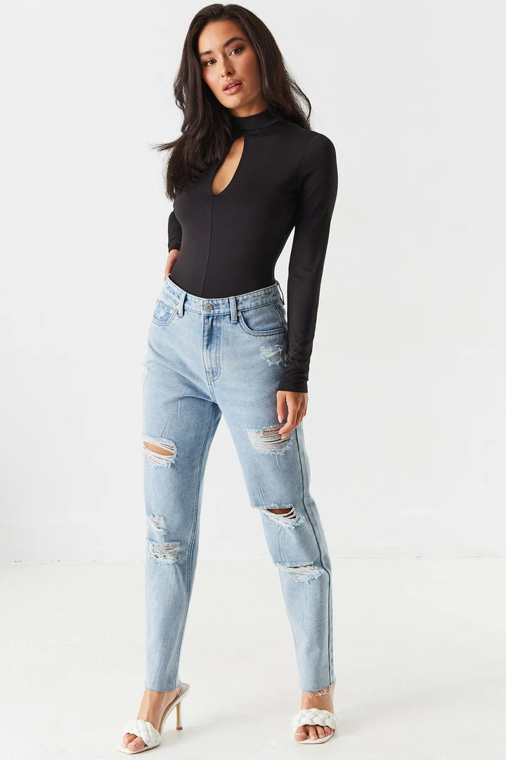 Stitches Ladies Mock Neck Cut-Out Bodysuit 5 Stitches Ladies Mock Neck Cut-Out Bodysuit