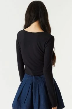 Stitches Ladies Tops Ribbed Notched Neck Long Sleeve Top