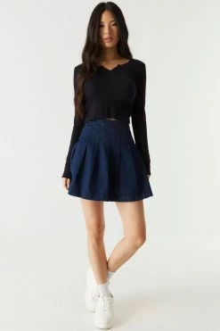 Stitches Ladies Tops Ribbed Notched Neck Long Sleeve Top