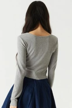 Stitches Ladies Tops Ribbed Notched Neck Long Sleeve Top