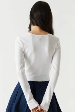 Stitches Ladies Tops Ribbed Notched Neck Long Sleeve Top