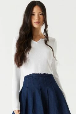 Stitches Ladies Tops Ribbed Notched Neck Long Sleeve Top