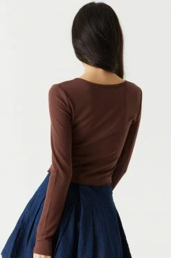 Stitches Ladies Tops Ribbed Notched Neck Long Sleeve Top