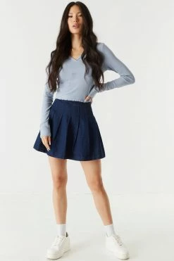 Stitches Ladies Tops Ribbed Notched Neck Long Sleeve Top