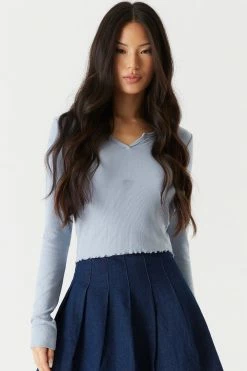 Stitches Ladies Tops Ribbed Notched Neck Long Sleeve Top