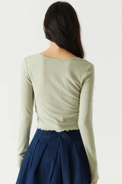 Stitches Ladies Tops Ribbed Notched Neck Long Sleeve Top