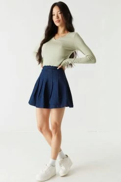 Stitches Ladies Tops Ribbed Notched Neck Long Sleeve Top