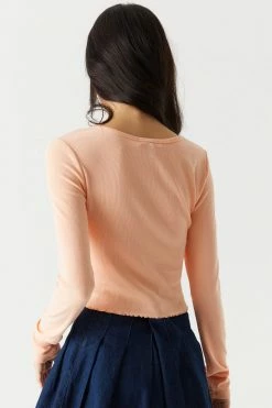 Stitches Ladies Tops Ribbed Notched Neck Long Sleeve Top