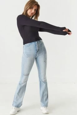 Stitches Ladies Tops Ribbed Long Sleeve Cropped Top