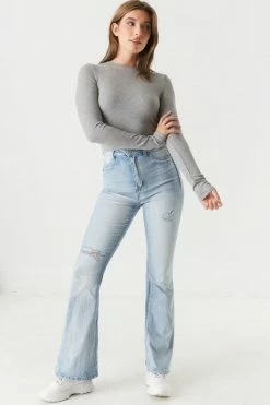 Stitches Ladies Tops Ribbed Long Sleeve Cropped Top