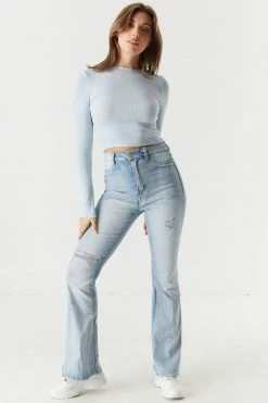 Stitches Ladies Tops Ribbed Long Sleeve Cropped Top