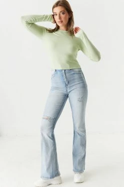 Stitches Ladies Tops Ribbed Long Sleeve Cropped Top