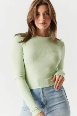 Stitches Ladies Tops Ribbed Long Sleeve Cropped Top