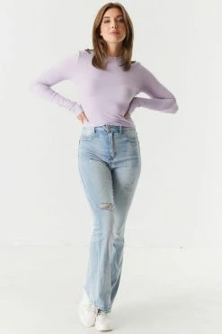 Stitches Ladies Tops Ribbed Long Sleeve Cropped Top