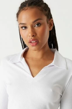 Stitches Ladies Tops Ribbed Collar Long Sleeve Cropped Top