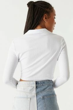 Stitches Ladies Tops Ribbed Collar Long Sleeve Cropped Top