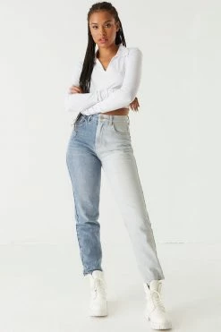 Stitches Ladies Tops Ribbed Collar Long Sleeve Cropped Top