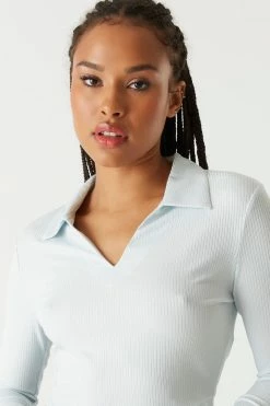 Stitches Ladies Tops Ribbed Collar Long Sleeve Cropped Top