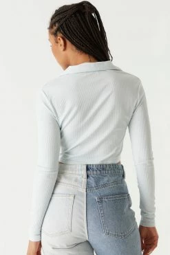 Stitches Ladies Tops Ribbed Collar Long Sleeve Cropped Top