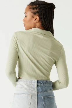 Stitches Ladies Tops Ribbed Collar Long Sleeve Cropped Top