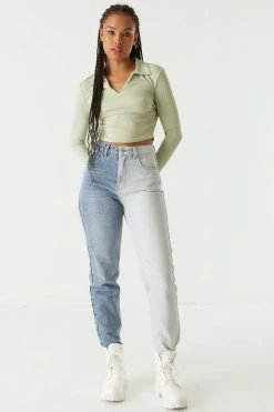 Stitches Ladies Tops Ribbed Collar Long Sleeve Cropped Top