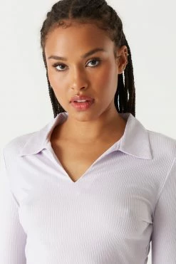 Stitches Ladies Tops Ribbed Collar Long Sleeve Cropped Top