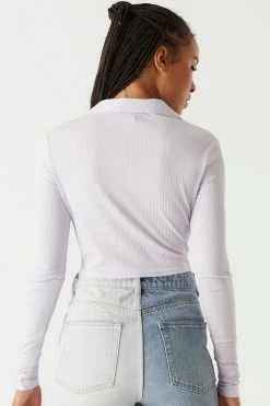 Stitches Ladies Tops Ribbed Collar Long Sleeve Cropped Top