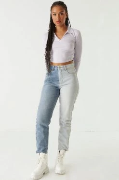 Stitches Ladies Tops Ribbed Collar Long Sleeve Cropped Top