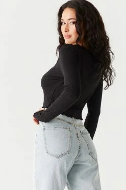 Stitches Ladies Tops Ribbed V-Neck Lettuce Trim Cardigan 22 Stitches Ladies Tops Ribbed V-Neck Lettuce Trim Cardigan