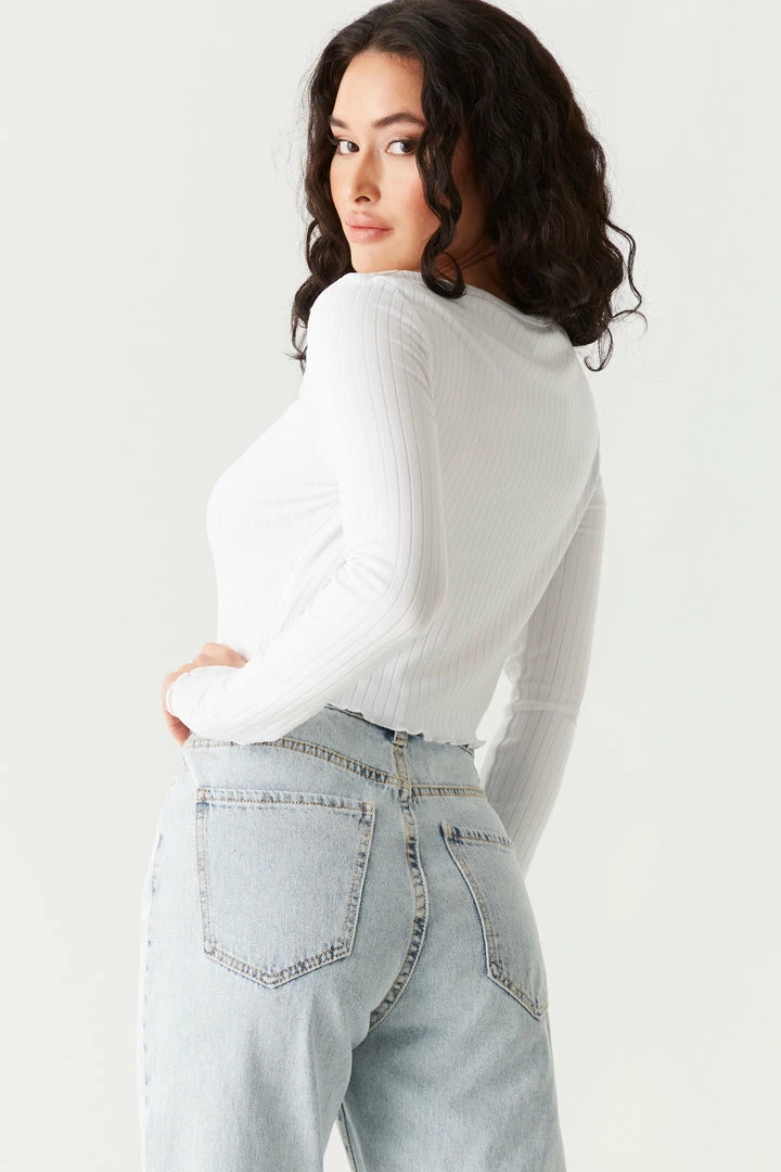 Stitches Ladies Tops Ribbed V-Neck Lettuce Trim Cardigan 8 Stitches Ladies Tops Ribbed V-Neck Lettuce Trim Cardigan