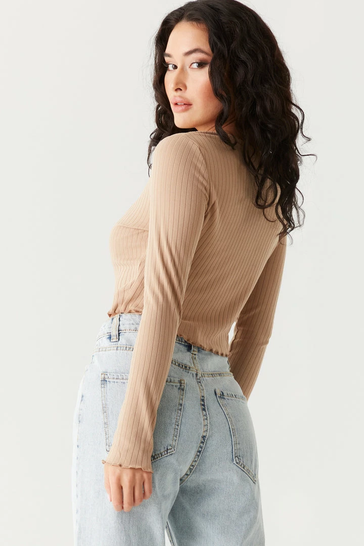 Stitches Ladies Tops Ribbed V-Neck Lettuce Trim Cardigan 11 Stitches Ladies Tops Ribbed V-Neck Lettuce Trim Cardigan