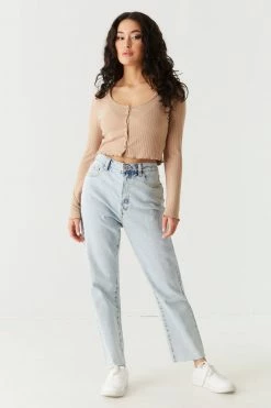 Stitches Ladies Tops Ribbed V-Neck Lettuce Trim Cardigan 29 Stitches Ladies Tops Ribbed V-Neck Lettuce Trim Cardigan