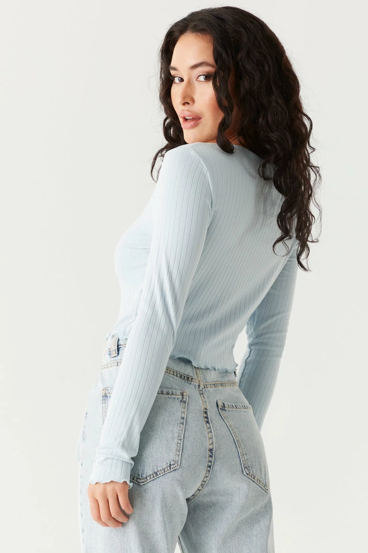 Stitches Ladies Tops Ribbed V-Neck Lettuce Trim Cardigan 14 Stitches Ladies Tops Ribbed V-Neck Lettuce Trim Cardigan