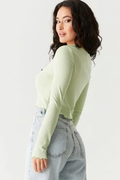 Stitches Ladies Tops Ribbed V-Neck Lettuce Trim Cardigan