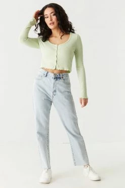 Stitches Ladies Tops Ribbed V-Neck Lettuce Trim Cardigan 20 Stitches Ladies Tops Ribbed V-Neck Lettuce Trim Cardigan