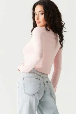 Stitches Ladies Tops Ribbed V-Neck Lettuce Trim Cardigan 34 Stitches Ladies Tops Ribbed V-Neck Lettuce Trim Cardigan