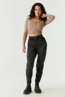 Stitches Ladies Soft Striped Ribbed Cropped Cardigan 8 Stitches Ladies Soft Striped Ribbed Cropped Cardigan