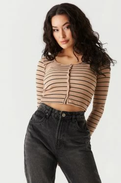 Stitches Ladies Soft Striped Ribbed Cropped Cardigan