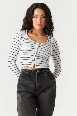 Stitches Ladies Soft Striped Ribbed Cropped Cardigan 9 Stitches Ladies Soft Striped Ribbed Cropped Cardigan