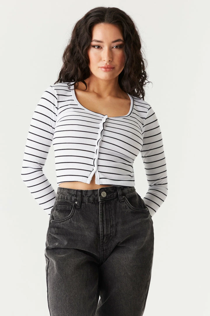 Stitches Ladies Soft Striped Ribbed Cropped Cardigan 4 Stitches Ladies Soft Striped Ribbed Cropped Cardigan