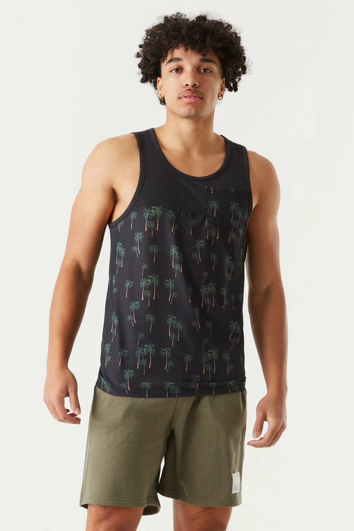 Mens Palm Tree Print Colour Block Tank Top Tops 1 Mens Palm Tree Print Colour Block Tank Top Tops