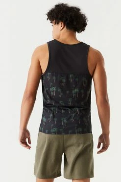 Mens Palm Tree Print Colour Block Tank Top Tops