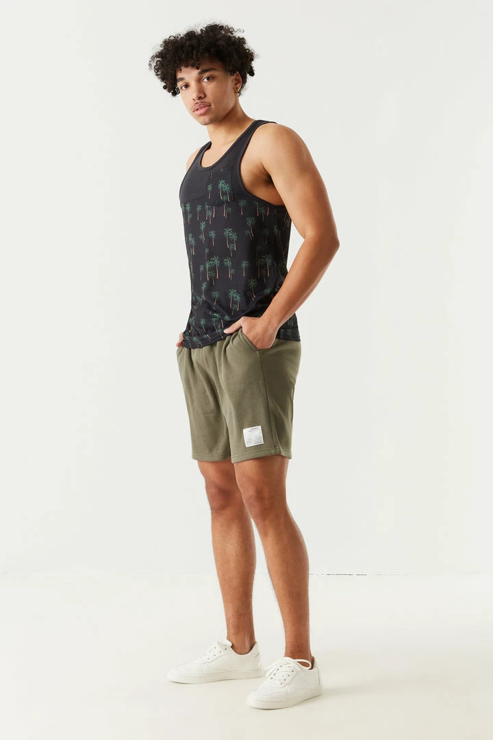 Mens Palm Tree Print Colour Block Tank Top Tops 3 Mens Palm Tree Print Colour Block Tank Top Tops