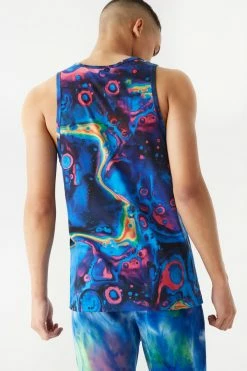 Mens Trippy Smiley Graphic Water Colour Tank Top