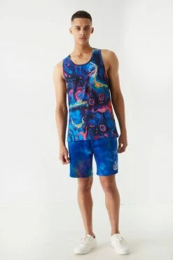 Mens Trippy Smiley Graphic Water Colour Tank Top